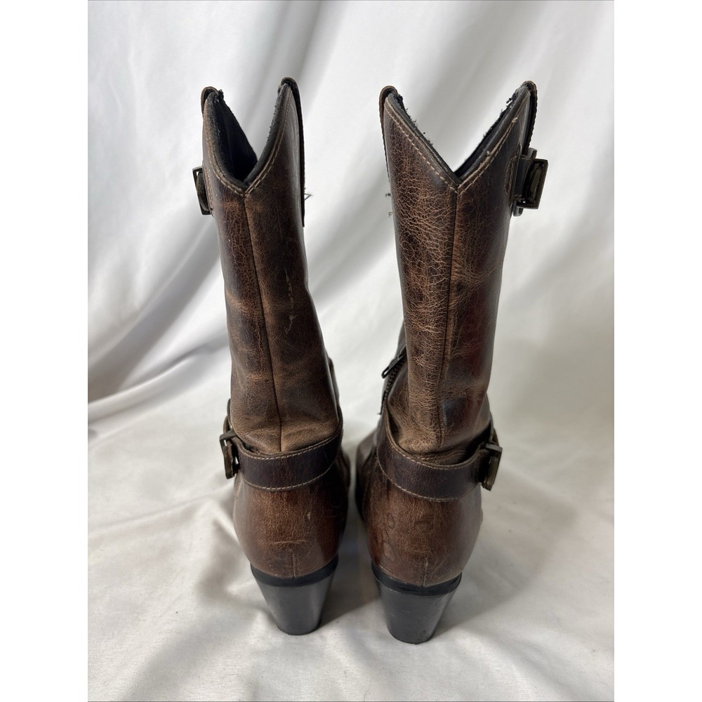 Dingo Women's Brown Leather Harness Western Boots Size 7 M Buckle Cowgirl - Picture 4 of 10